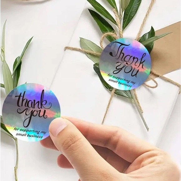 New 500 Pcs Laser Holographic Thank You Silver Round Business Adhesive Stickers - Picture 8 of 10